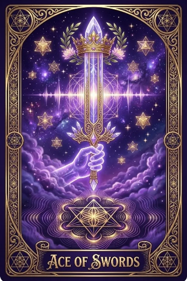 Ace of Swords tarot card — original artwork from the Sacred Frequency deck