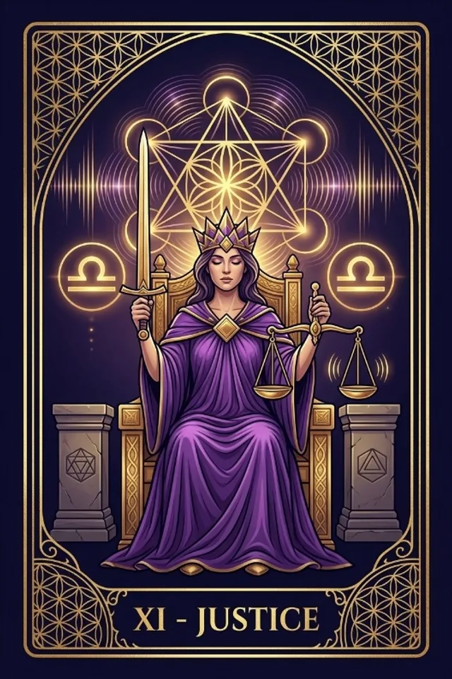 Justice tarot card — original artwork from the Sacred Frequency deck