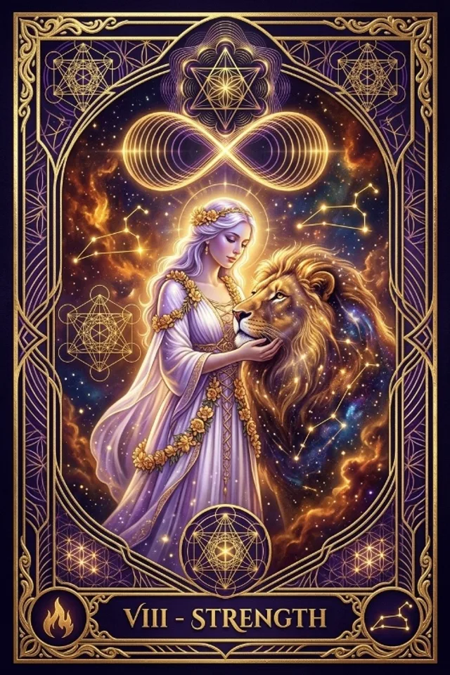 Strength tarot card — original artwork from the Sacred Frequency deck