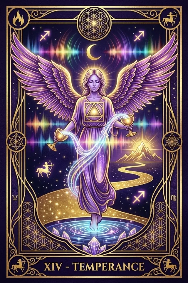 Temperance tarot card — original artwork from the Sacred Frequency deck