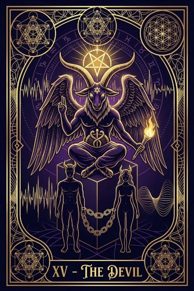 The Devil tarot card — original artwork from the Sacred Frequency deck