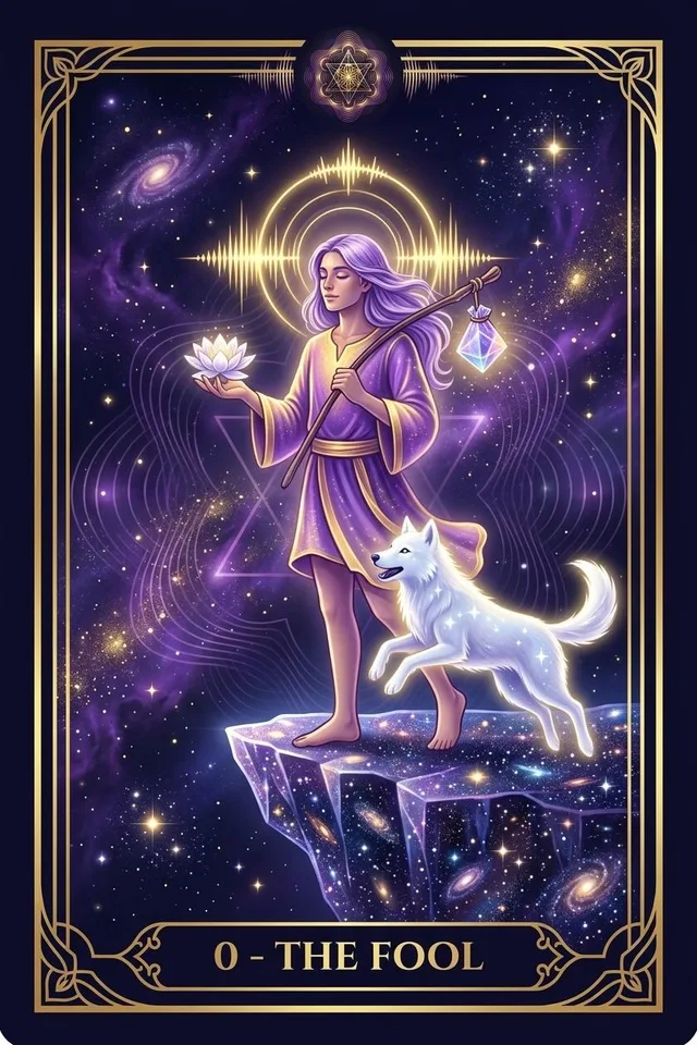 The Fool tarot card — original artwork from the Sacred Frequency deck