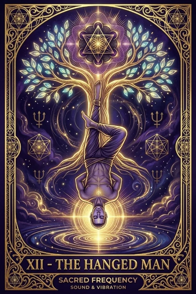 The Hanged Man tarot card — original artwork from the Sacred Frequency deck