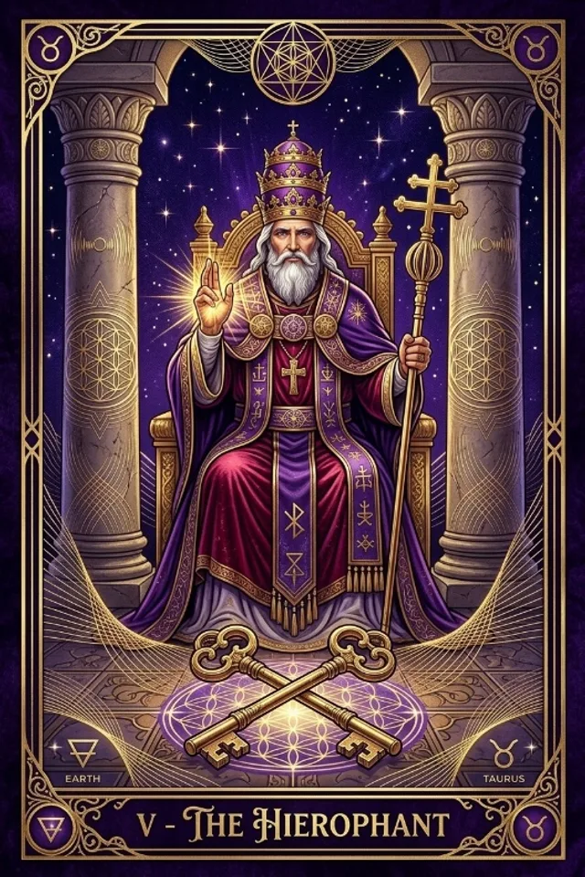 The Hierophant tarot card — original artwork from the Sacred Frequency deck
