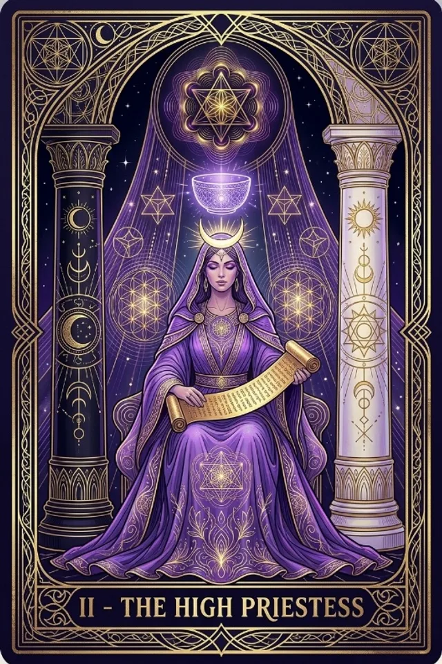 The High Priestess tarot card — original artwork from the Sacred Frequency deck