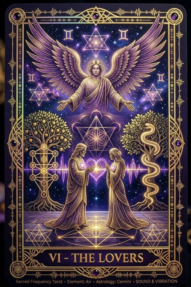 The Lovers tarot card — original artwork from the Sacred Frequency deck
