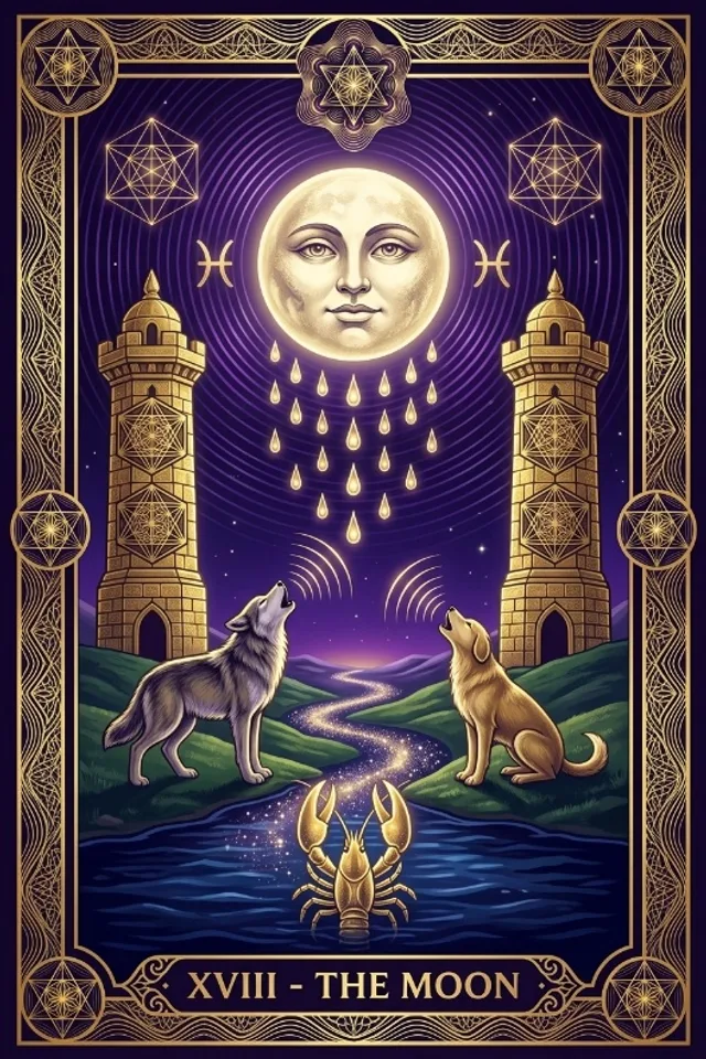 The Moon tarot card — original artwork from the Sacred Frequency deck