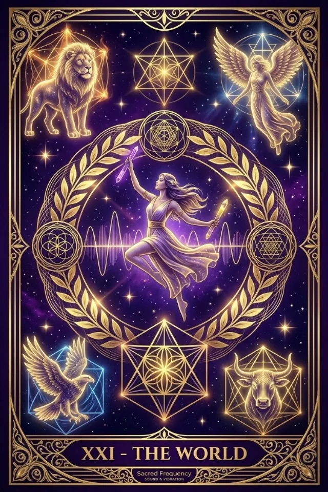 The World tarot card — original artwork from the Sacred Frequency deck