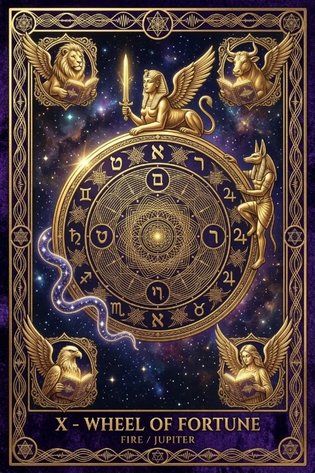 Wheel of Fortune tarot card — original artwork from the Sacred Frequency deck